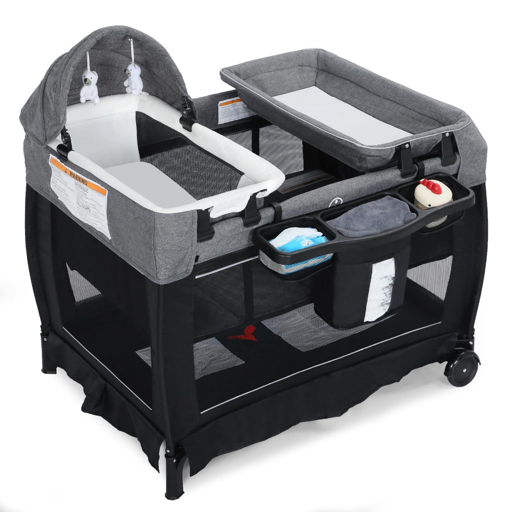 4 in 1 Foldable Pack and Play with Bassinet & Changing Table Y803870