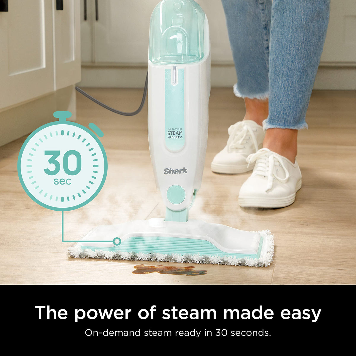 White Steam Mop with 2 Dirt Grip Pads U8157
