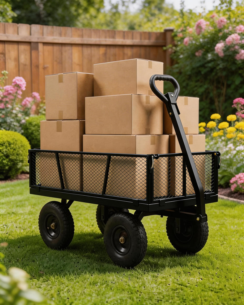 800LBS Heavy Duty Steel Garden Cart with Removable Mesh Sides I43207