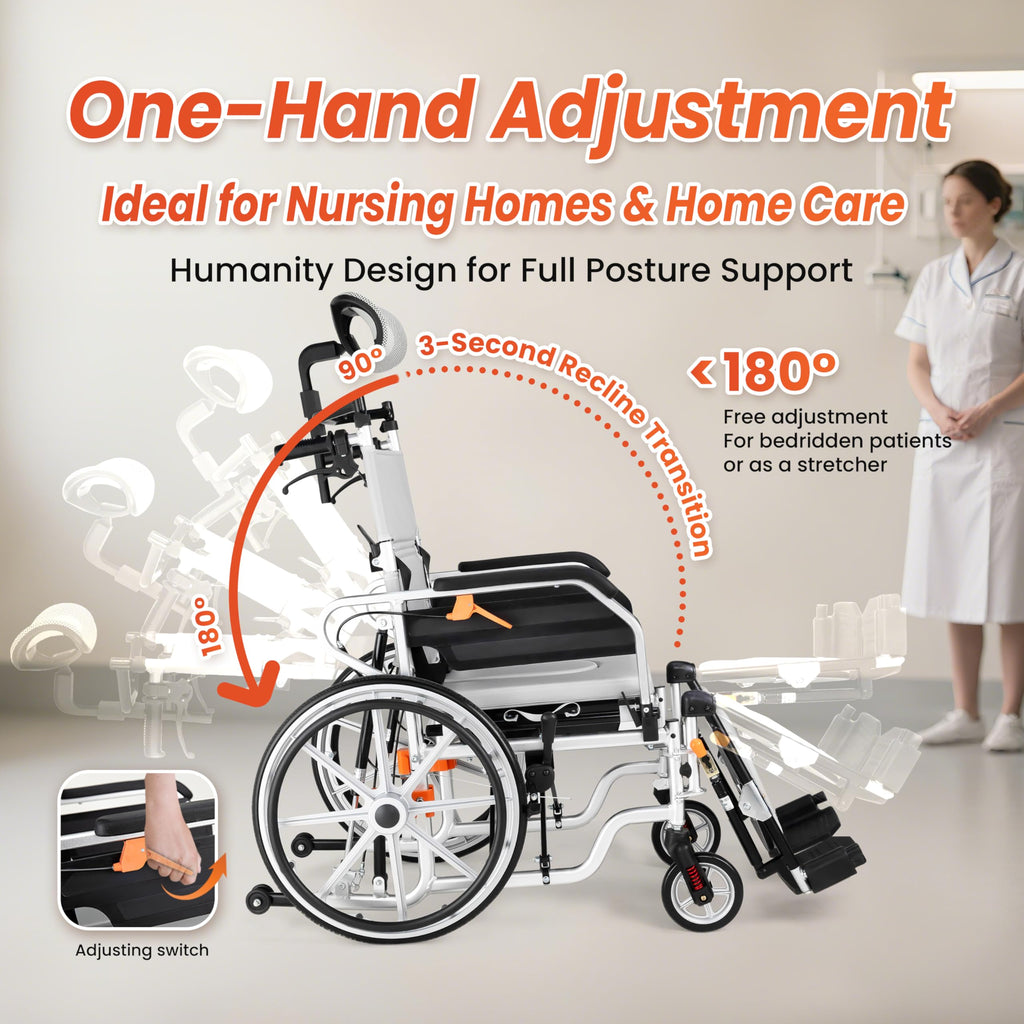 5-In-1 Fold Reclining Wheelchair with Elevating Leg Rests Q635
