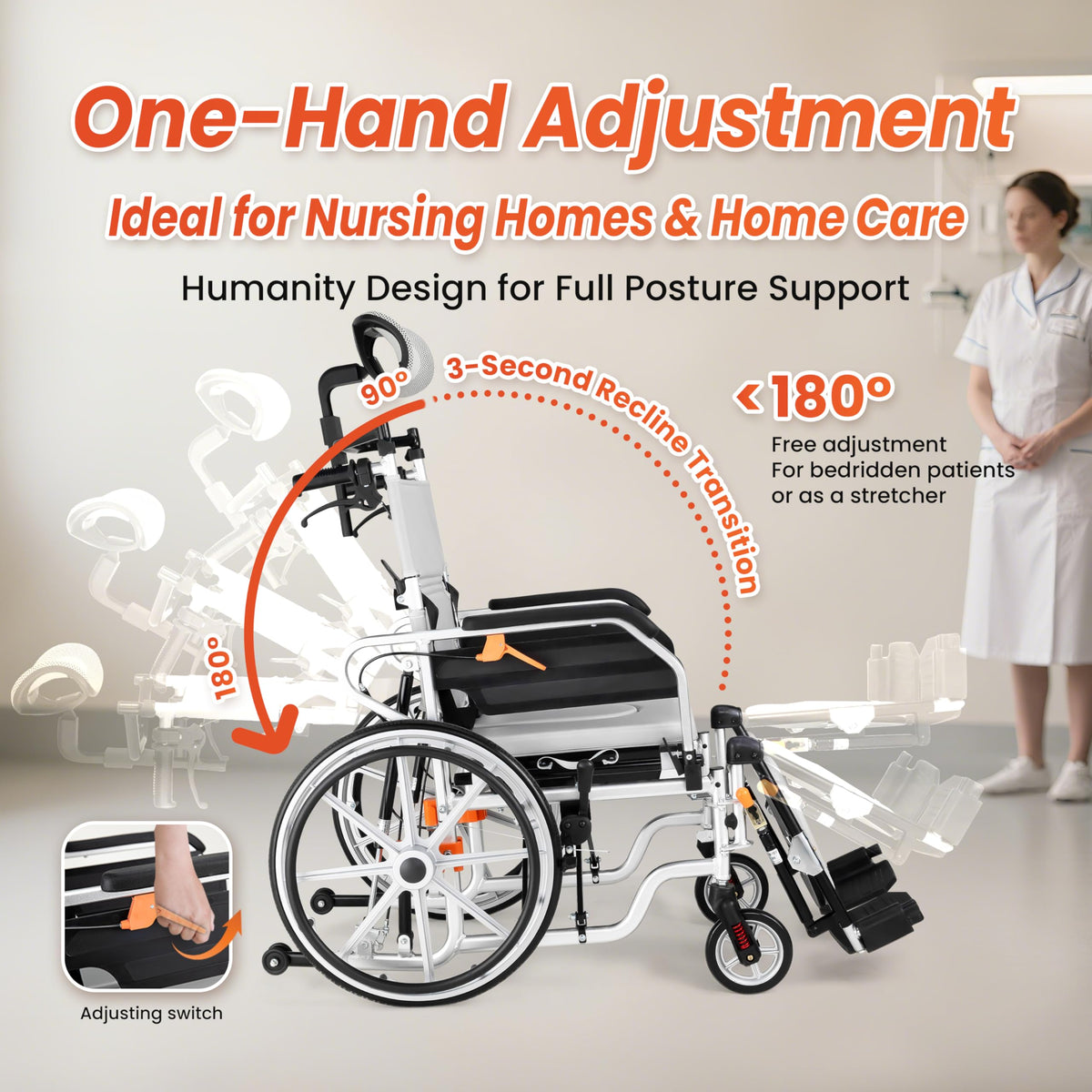 5-In-1 Fold Reclining Wheelchair with Elevating Leg Rests Q635