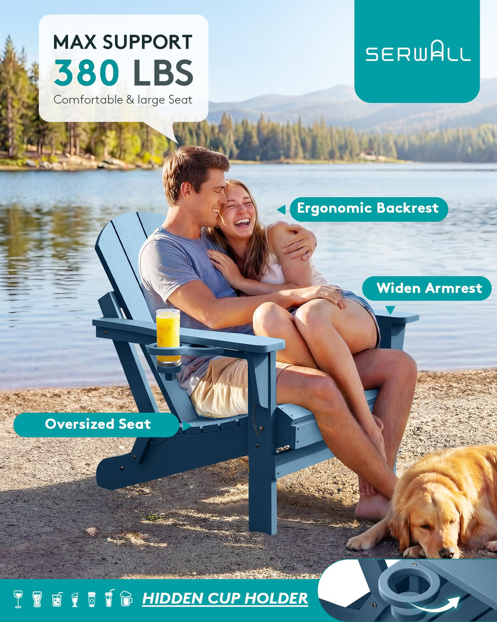 Folding Adirondack Chair Set of 2 with Cup Holder R727974