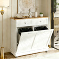 20 Gallon Wooden Tilt-Out Trash Can Cabinet with 2 Drawers, White B53464