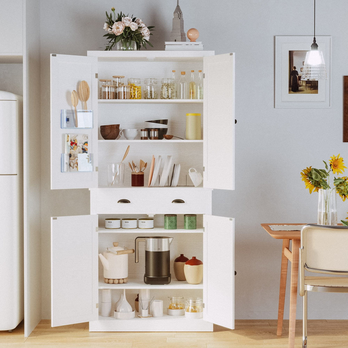 White Kitchen Pantry Storage Cabinet X495