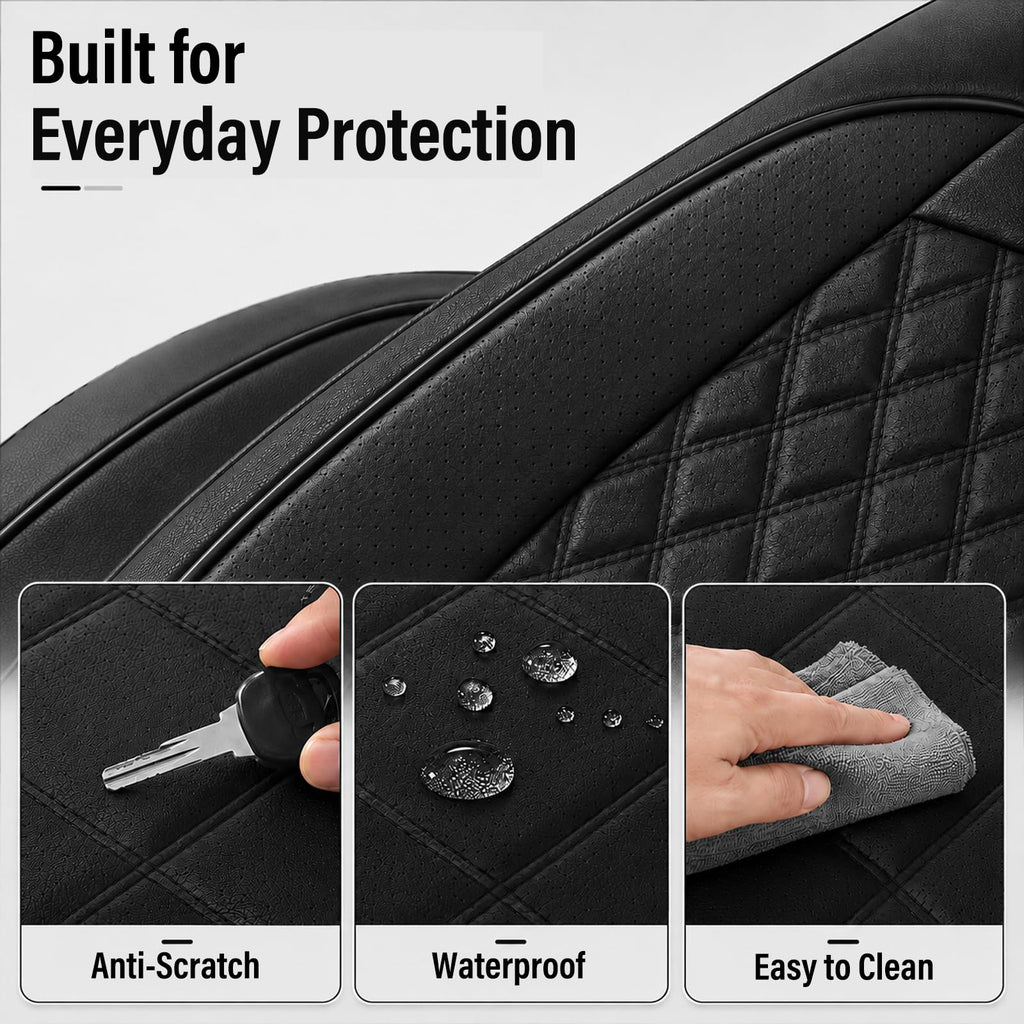 Black Nappa Leather Car Seat Covers Full Set X768079
