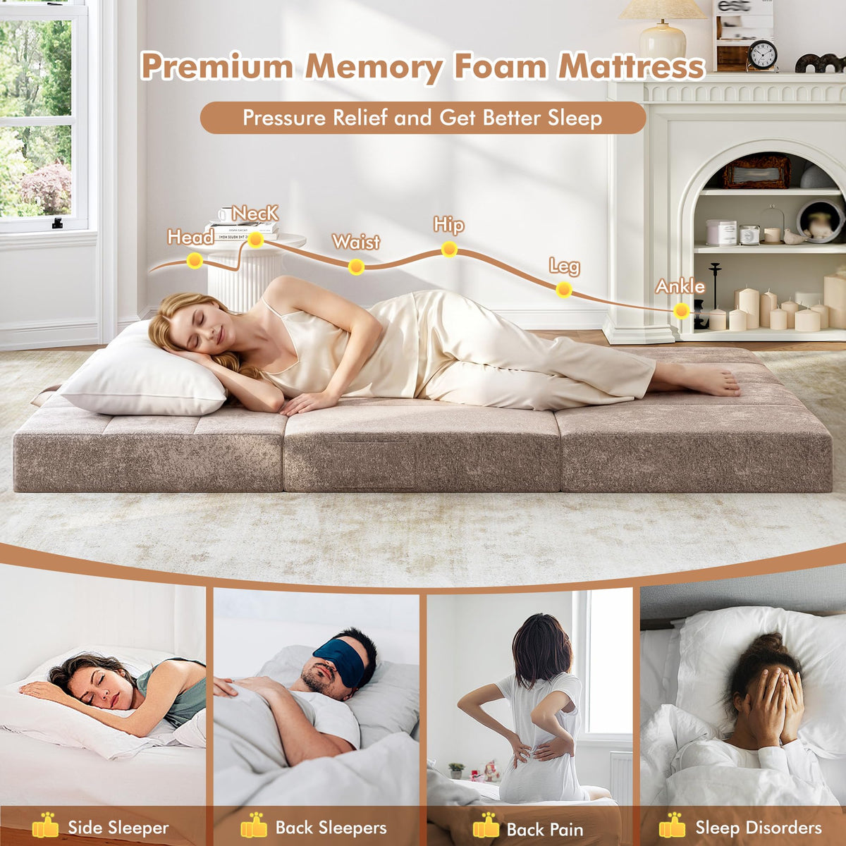 Foldable Twin 4 Inch Memory Foam Mattress S94881