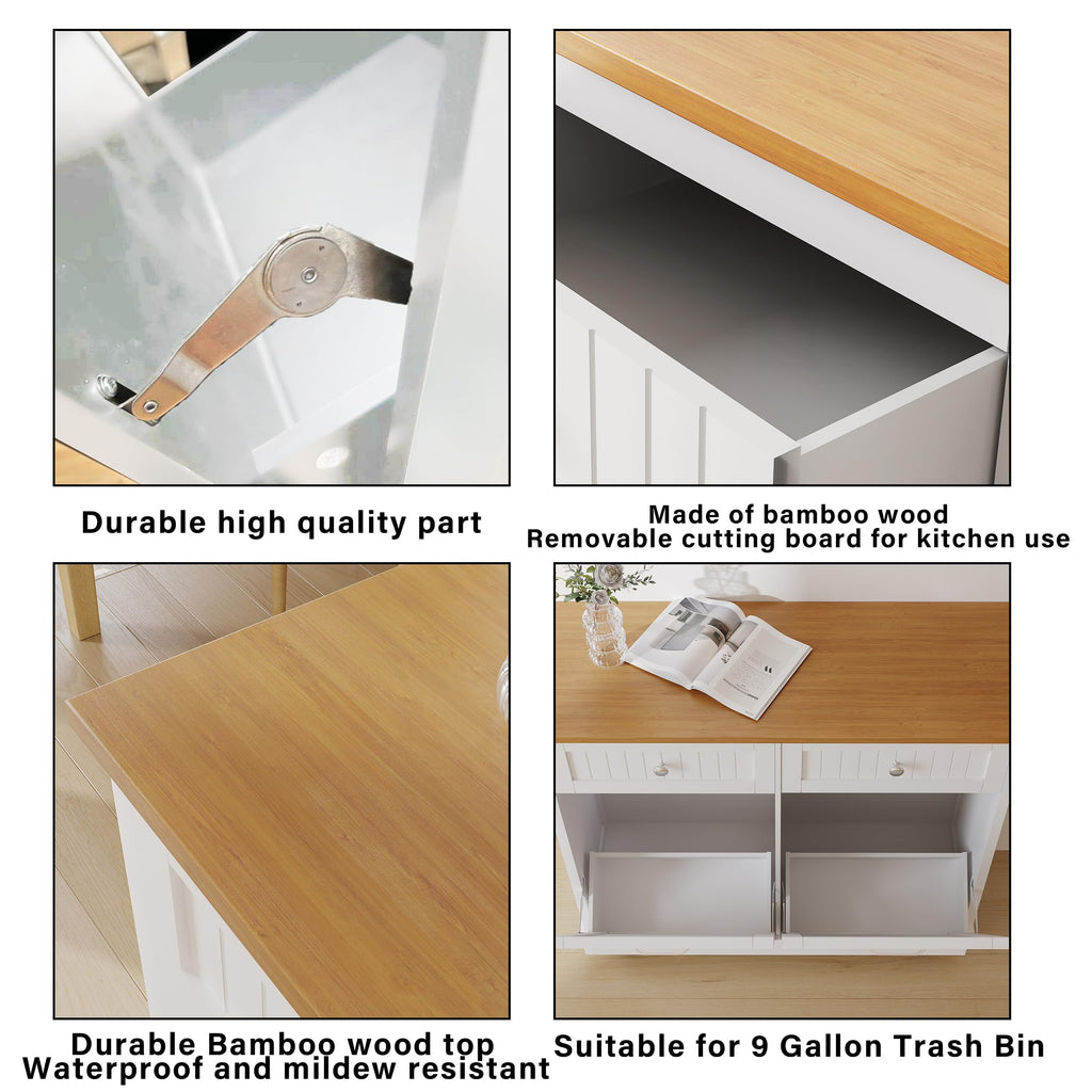 20 Gallon Wooden Tilt-Out Trash Can Cabinet with 2 Drawers, White B53464