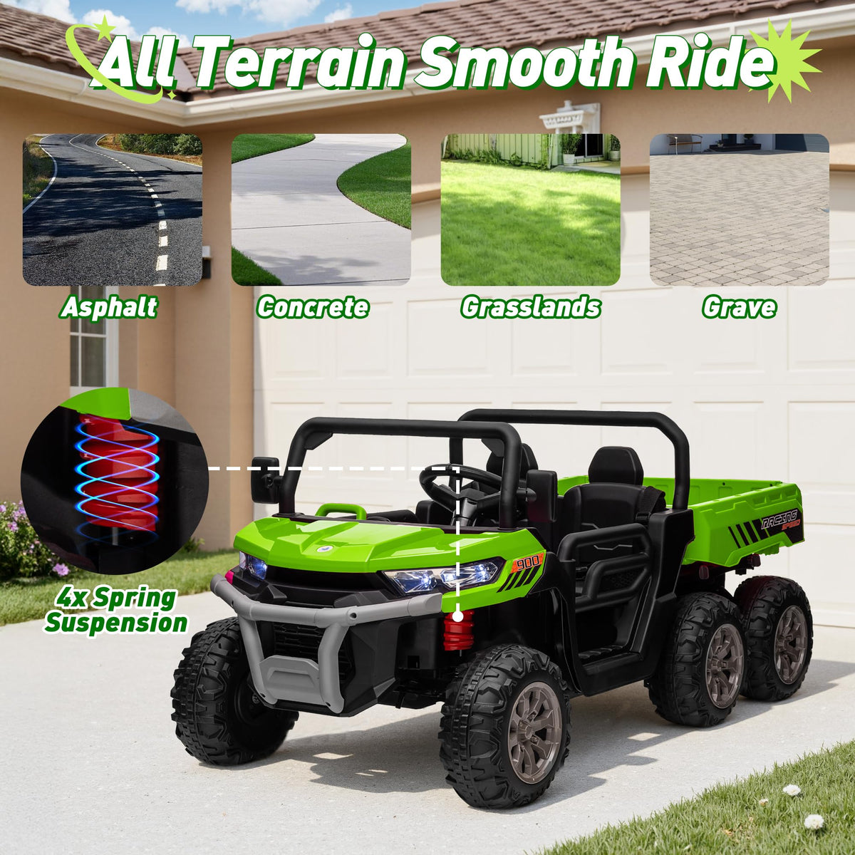24V 2 Seater 4WD 6-Wheels Battery Powered Ride On Dump Truck A6306