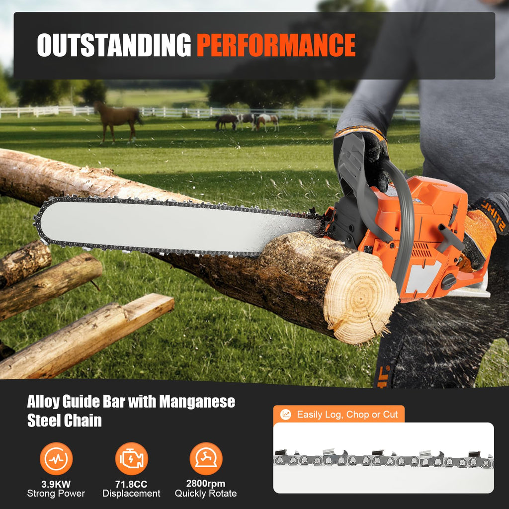 24 Inch 72cc 2-Cycle Gas Chainsaw Y48319