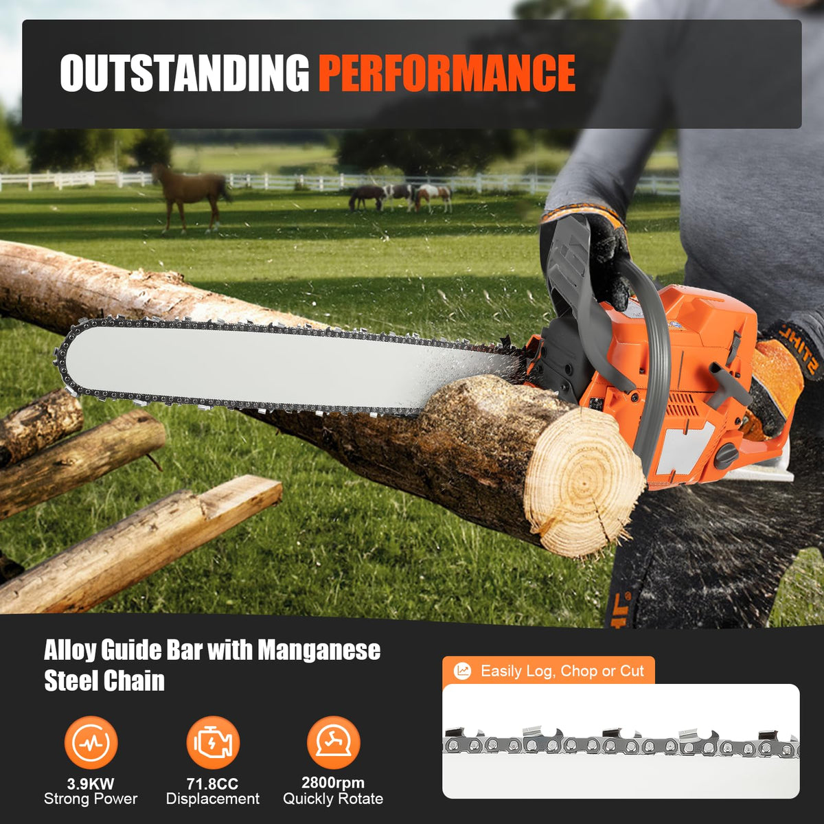 24 Inch 72cc 2-Cycle Gas Chainsaw Y48319