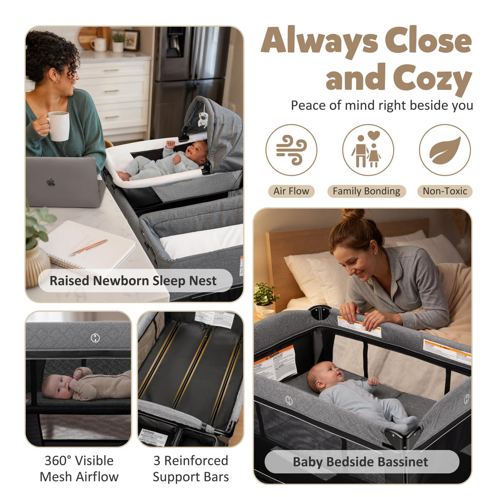 4 in 1 Foldable Pack and Play with Bassinet & Changing Table Y803870