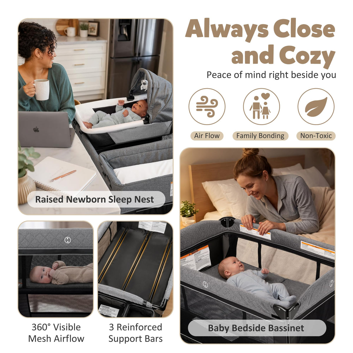 4 in 1 Foldable Pack and Play with Bassinet & Changing Table Y803870
