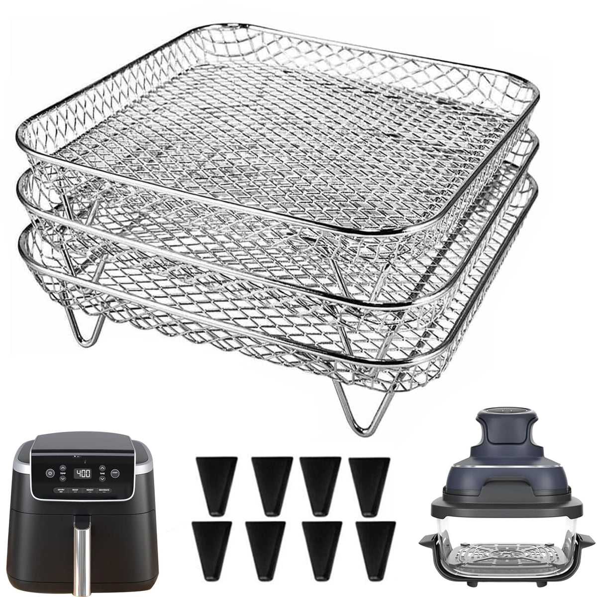 7 Inch Stackable Stainless Steel Air Fryer Rack, 3 Pcs Q12001