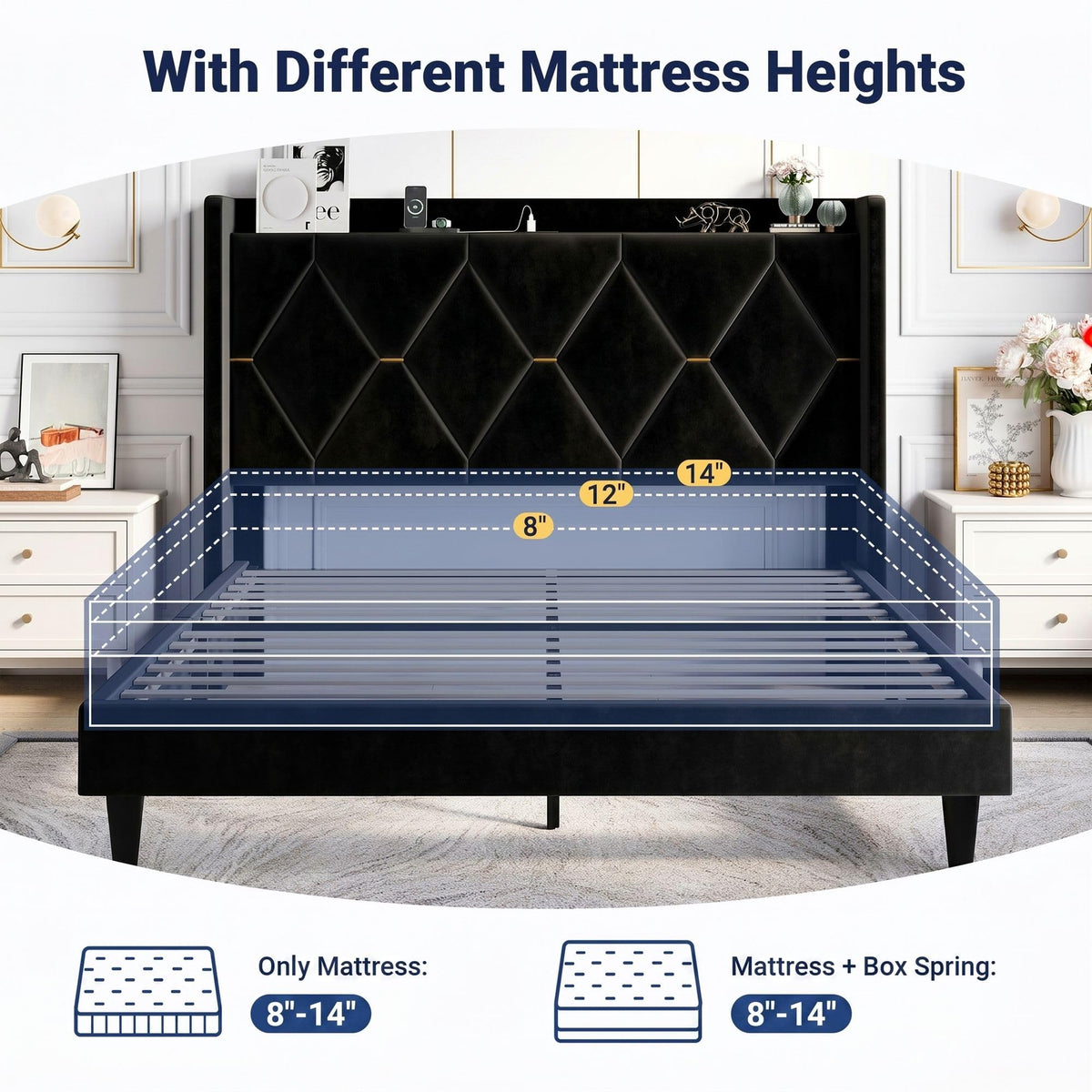 Queen Bed Frame with Storage Headboard C9680