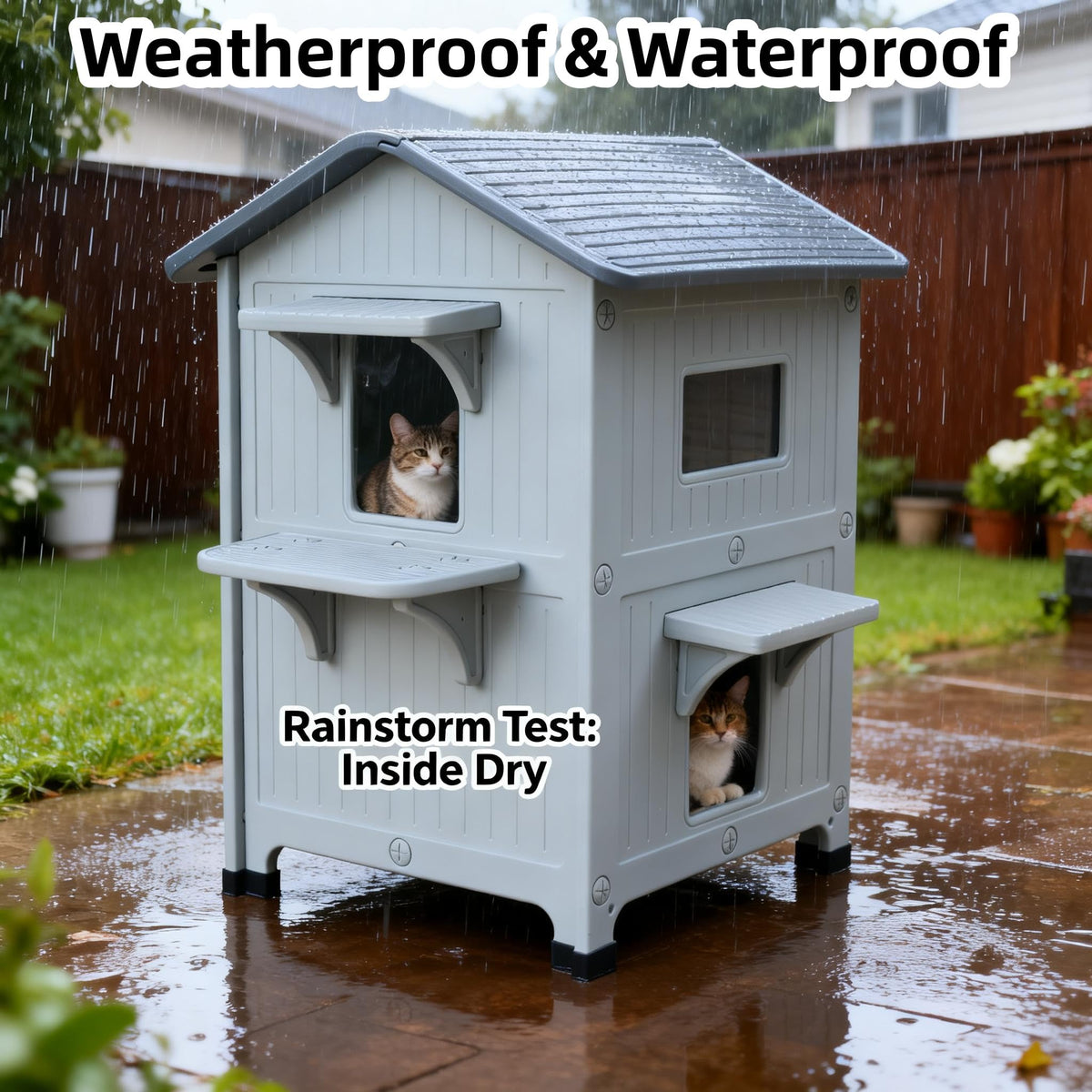 Weatherproof 2 Story Cat House with Mat Q703