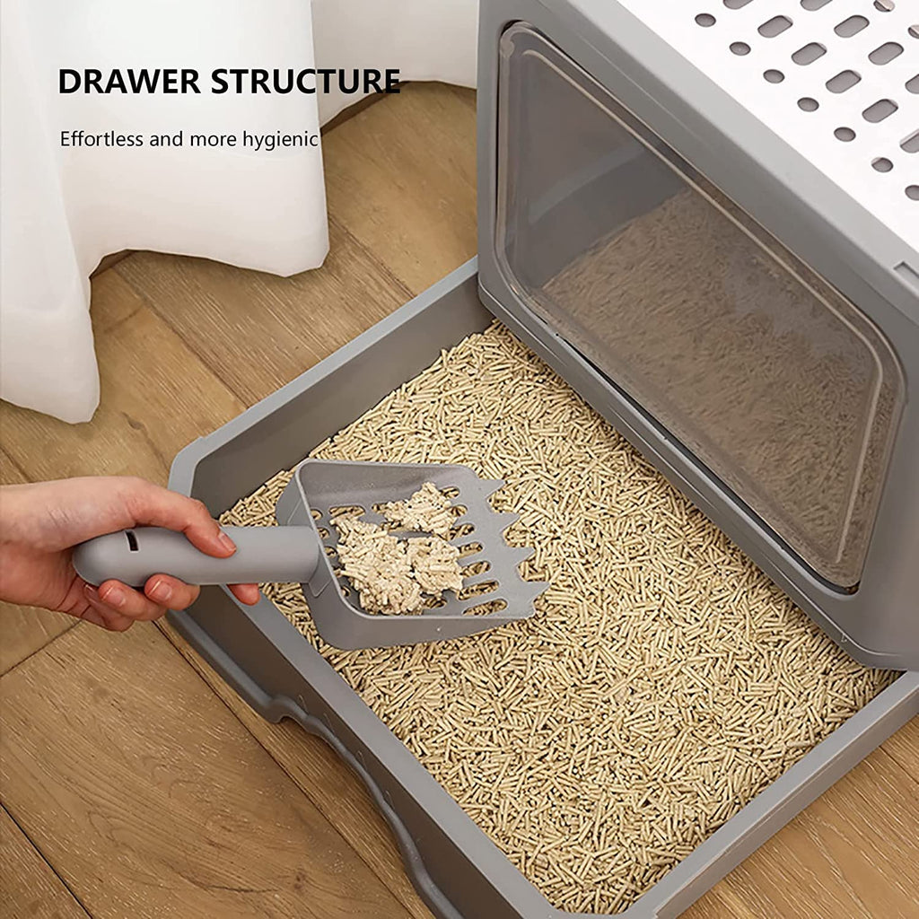 Foldable Top Entry Cat Litter Box with Lid and Scoop A969453