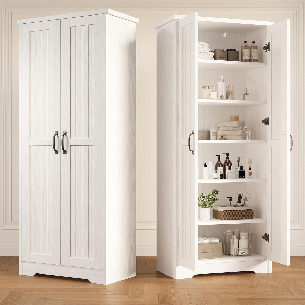 70" Tall Wood Storage Cabinet with 6 Adjustable Shelves X622
