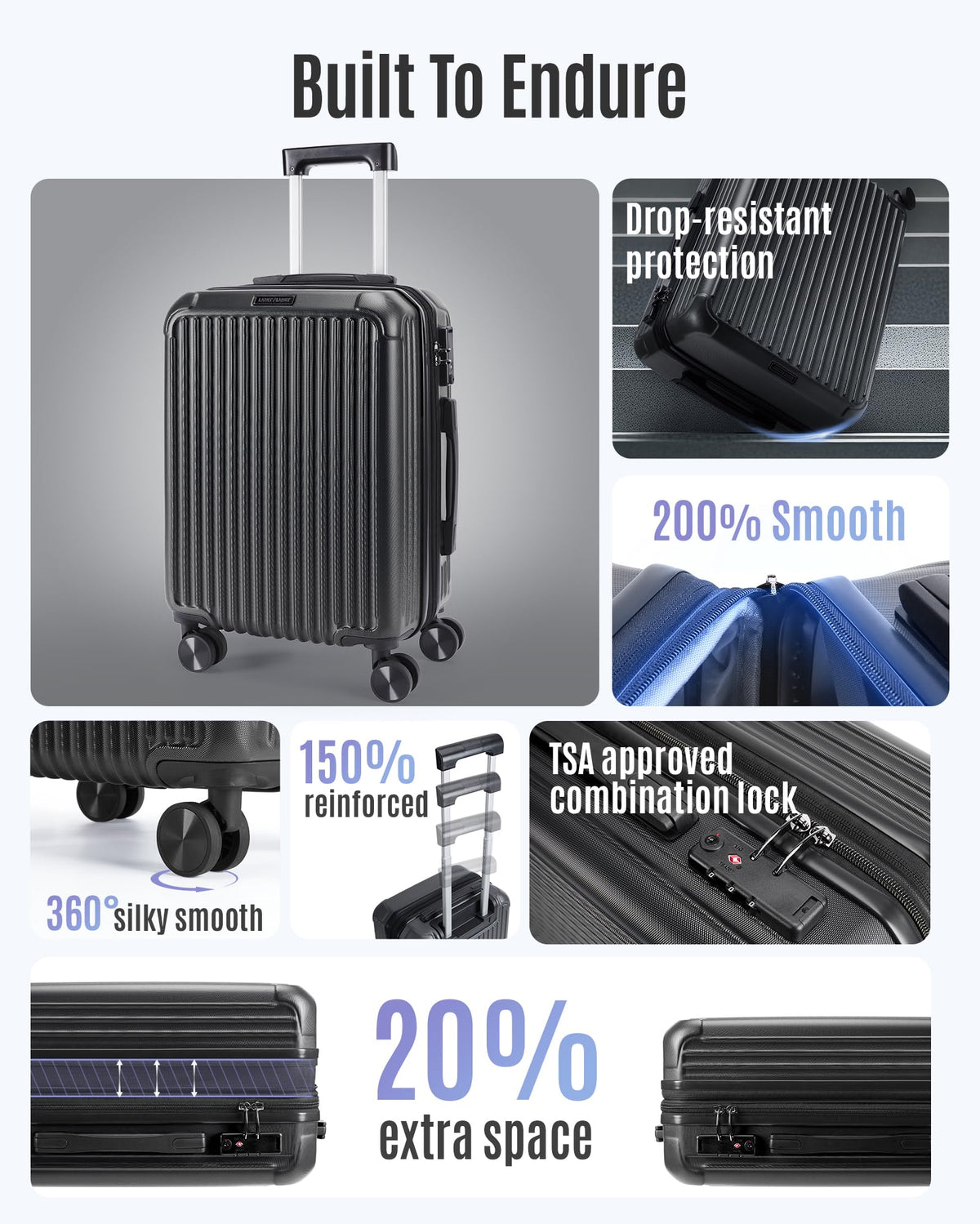 20 Inch Carry On Luggage Black M50375