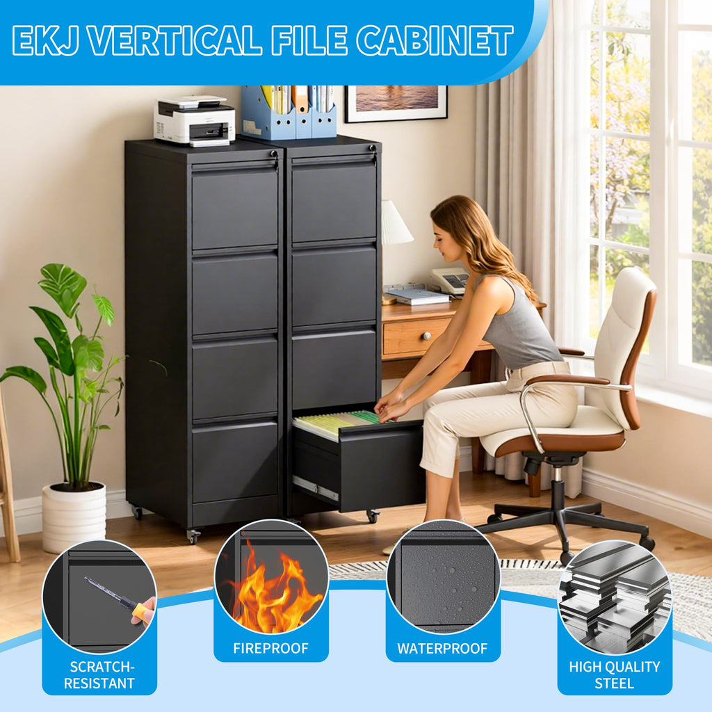 4-Drawer Mobile File Cabinet with Lock and Wheels I394550