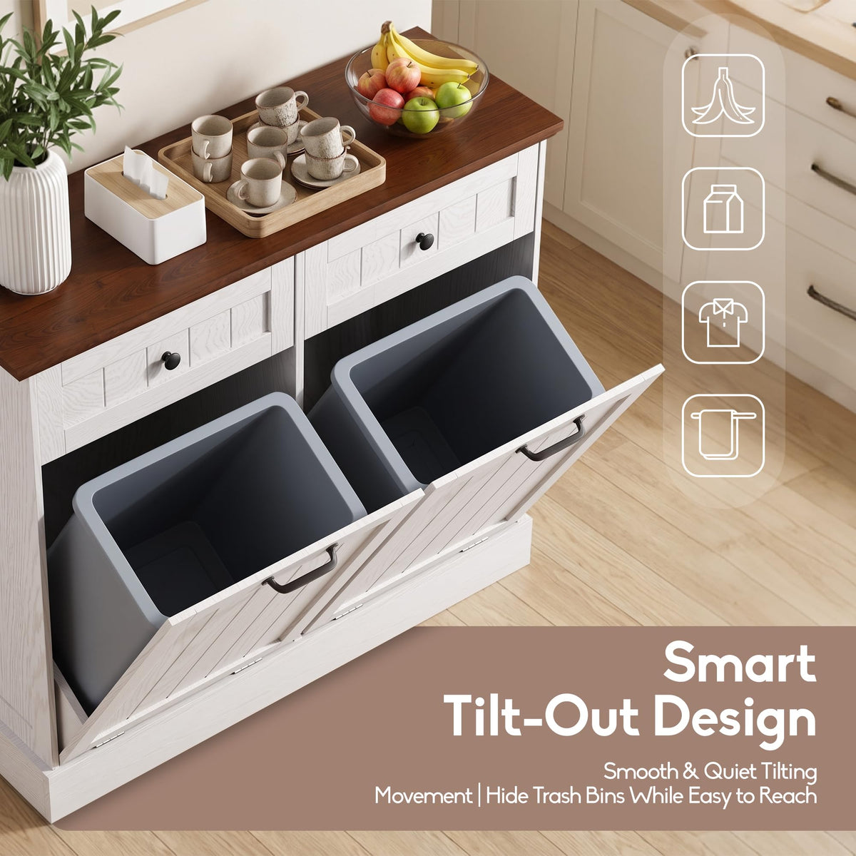 White 2x10 Gallons Tilt Out Trash Can Cabinet T68886