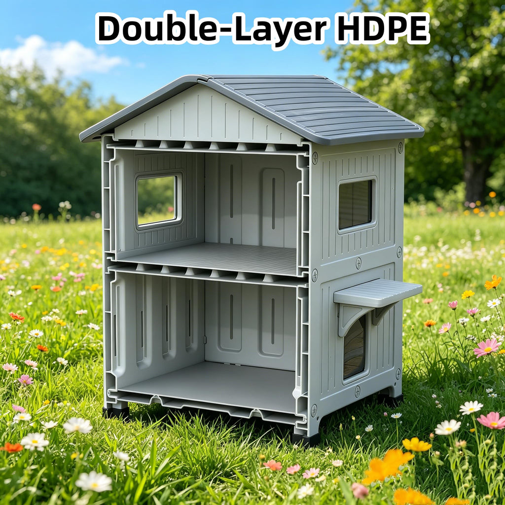 Weatherproof 2 Story Cat House with Mat Q703