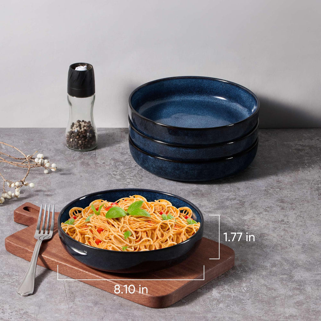 Stoneware Pasta Bowls Set of 4, 35oz Ceramic Bowls, Sapphire Blue H777