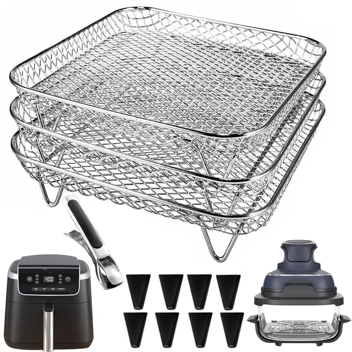 7 Inch Stackable Stainless Steel Air Fryer Rack, 3 Pcs Q12001