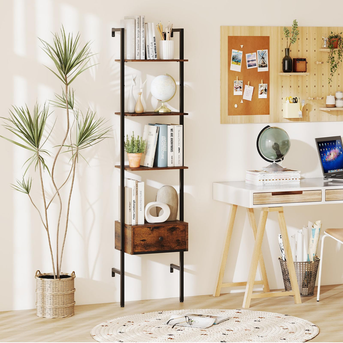 5-Tier Ladder Bookcase with Drawer T275