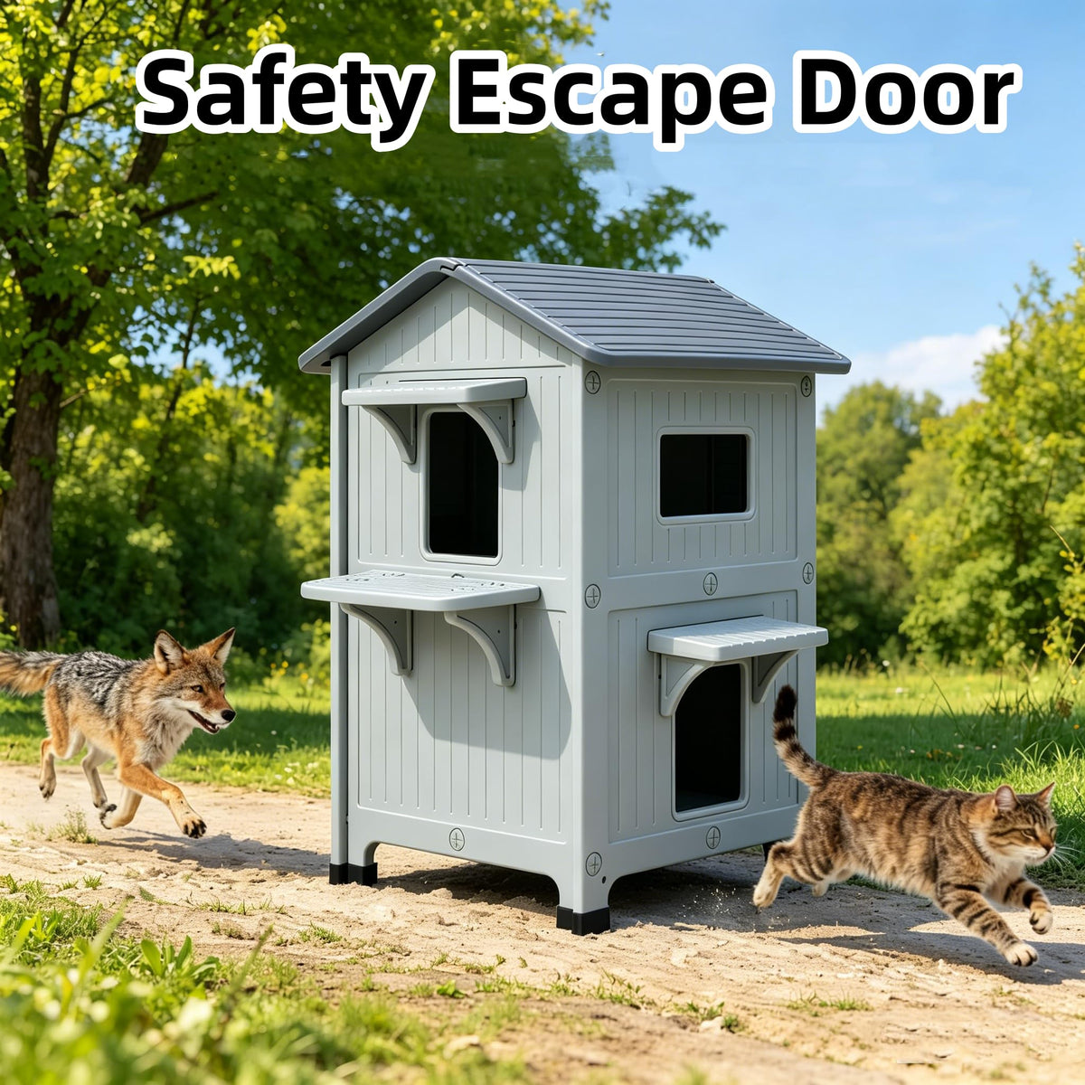 Weatherproof 2 Story Cat House with Mat Q703