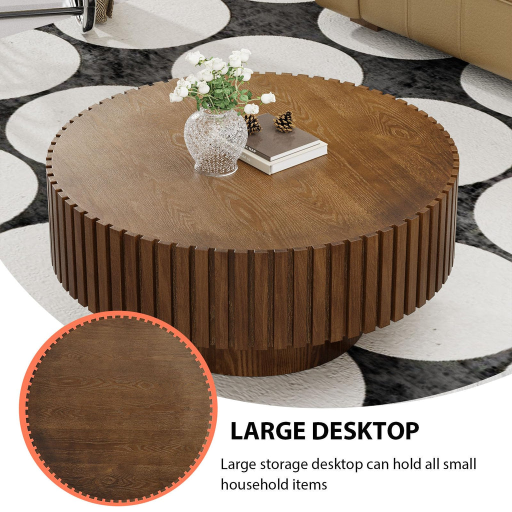 Round Fluted Drum Coffee Table with Pedestal Base E1966