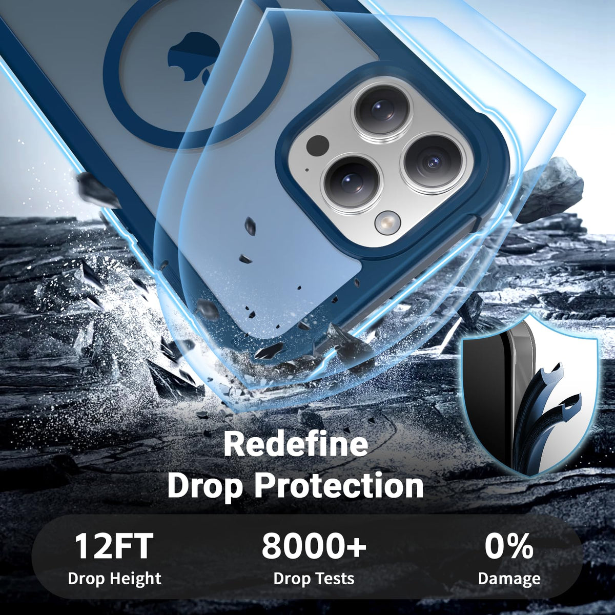 Magnetic iPhone 13 Pro Max Case Heavy Duty Protection Deep Blue G679