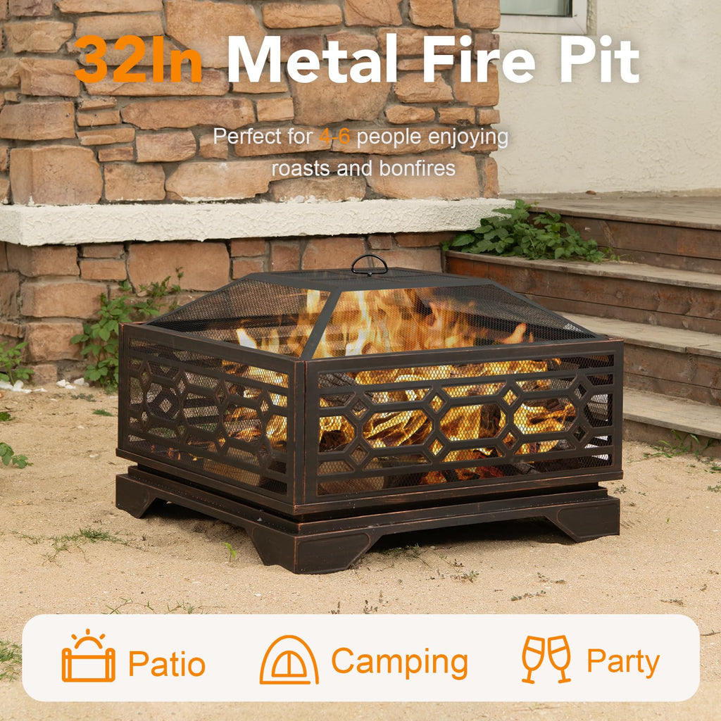 32 Inch Wood Burning Outdoor Fire Pit V538546