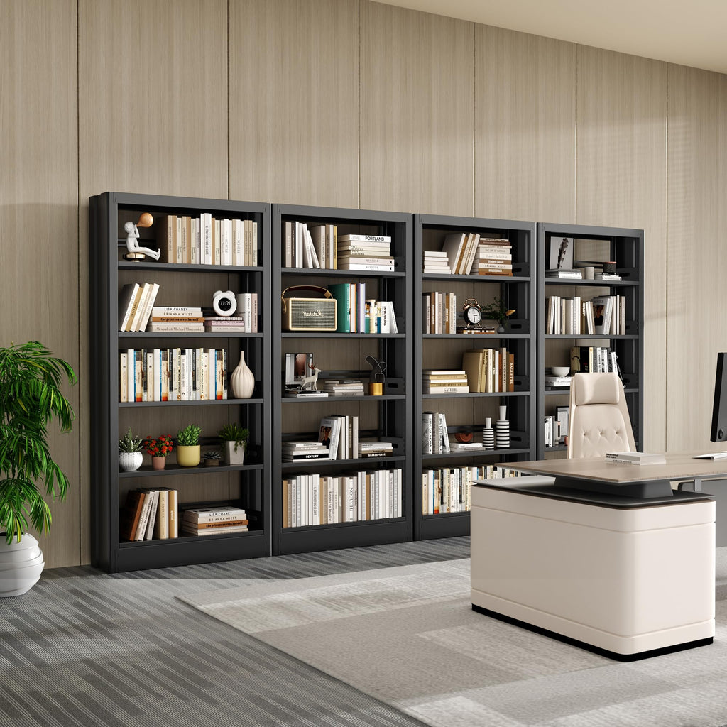 Black 5-Tier Metal Bookcase with Adjustable Shelves Q6570