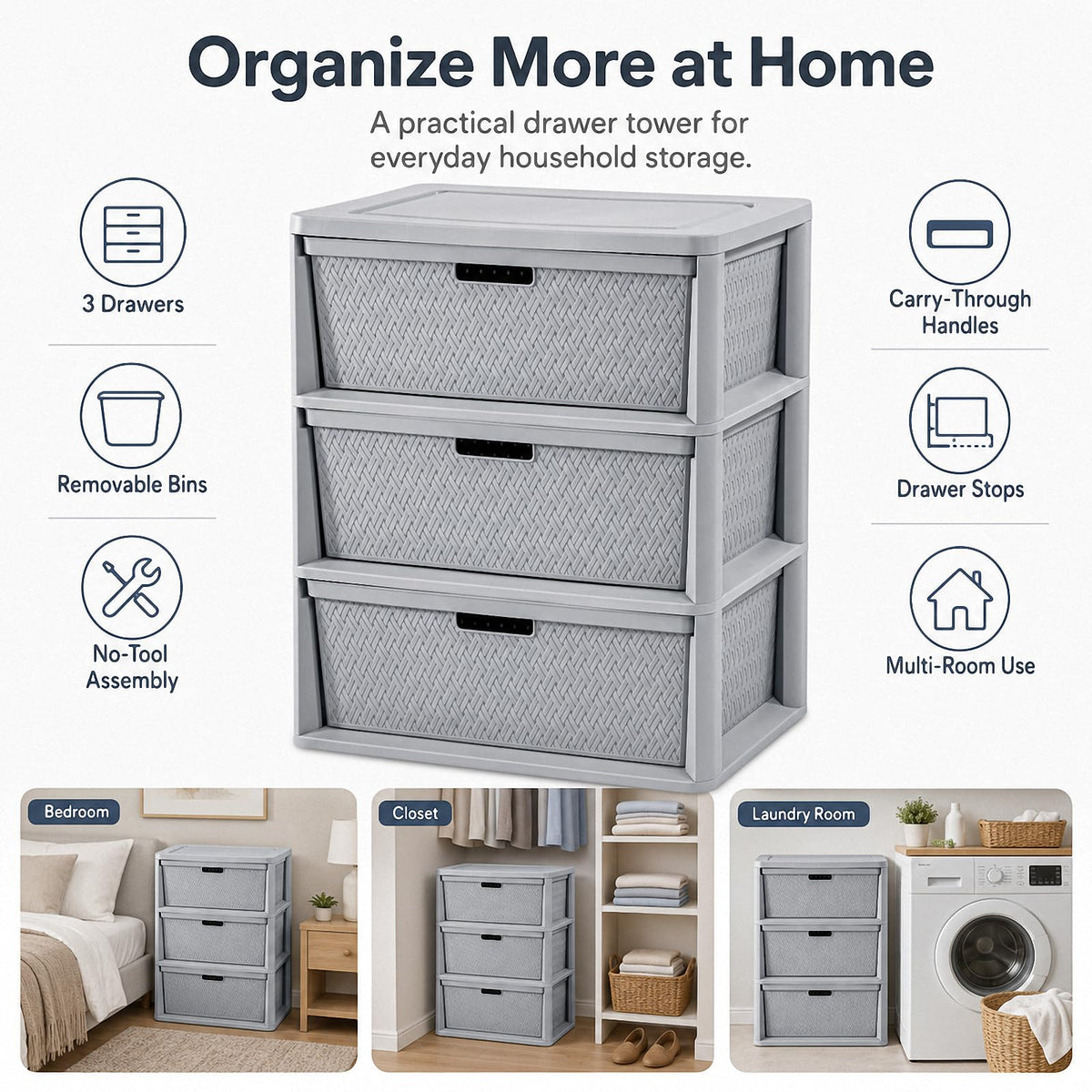 3 Drawer Plastic Storage Organizer F904030