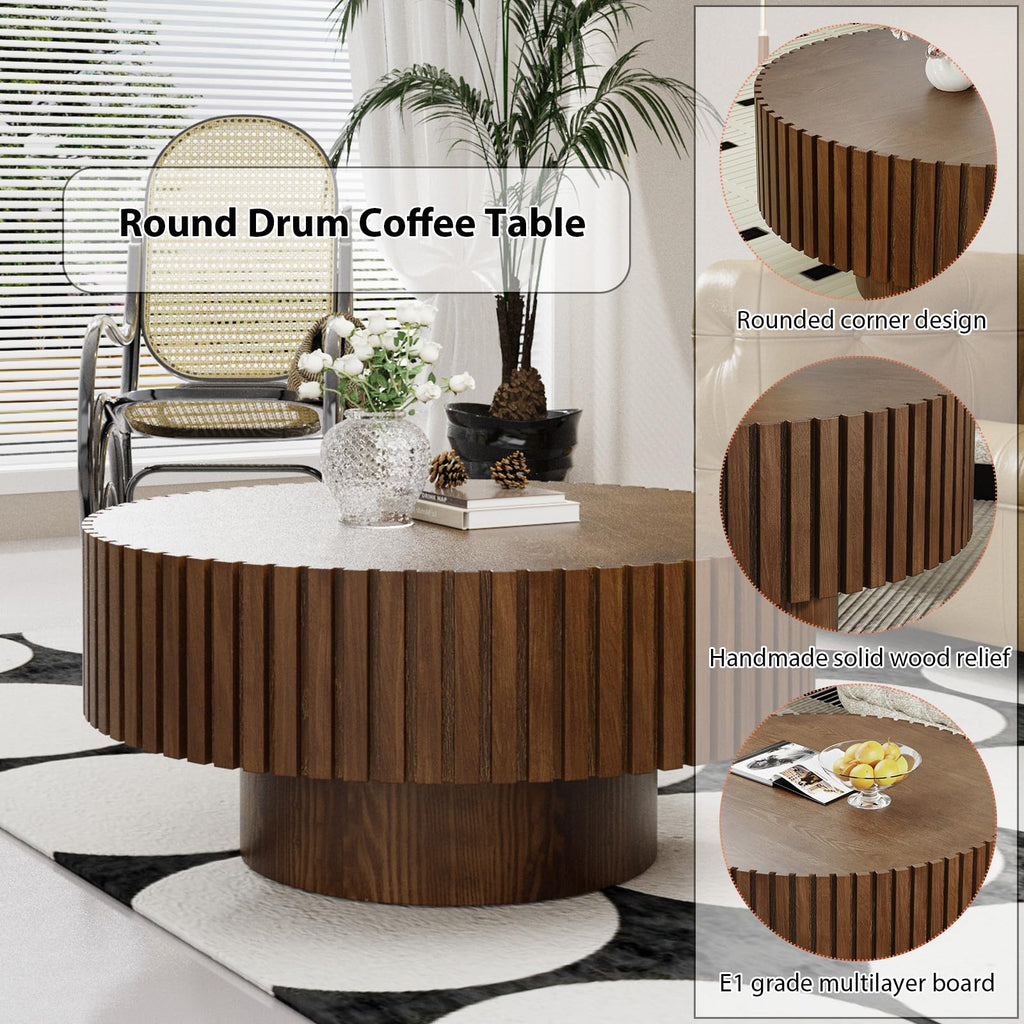 Round Fluted Drum Coffee Table with Pedestal Base E1966
