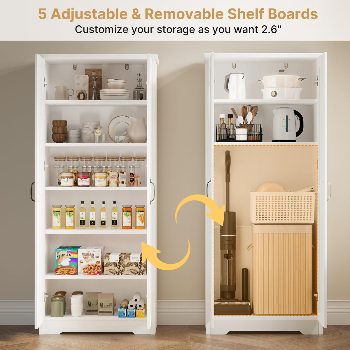 70" Tall Wood Storage Cabinet with 6 Adjustable Shelves X622