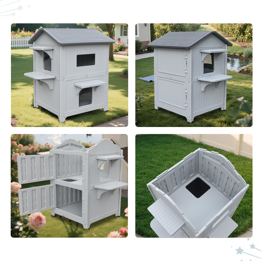 Weatherproof 2 Story Cat House with Mat Q703