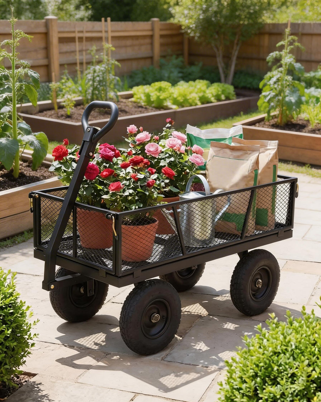 800LBS Heavy Duty Steel Garden Cart with Removable Mesh Sides I43207