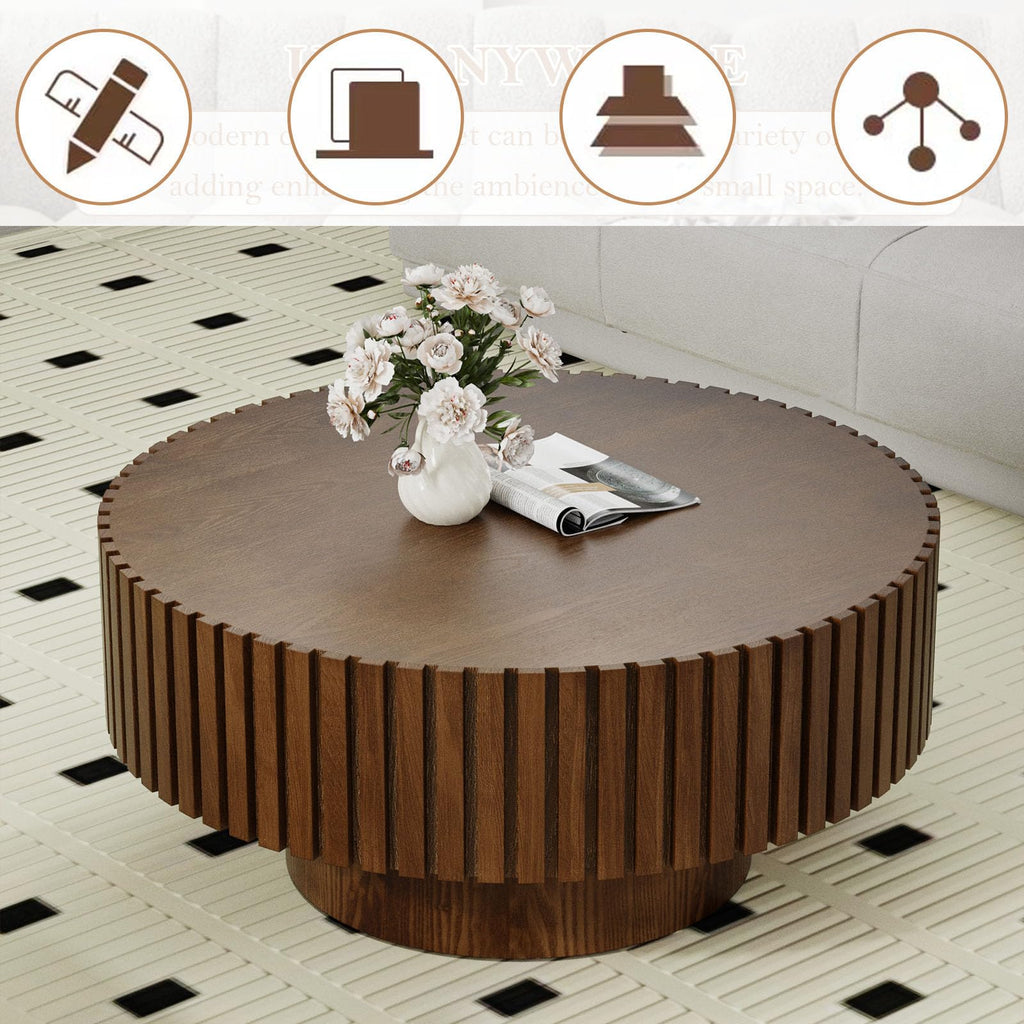 Round Fluted Drum Coffee Table with Pedestal Base E1966