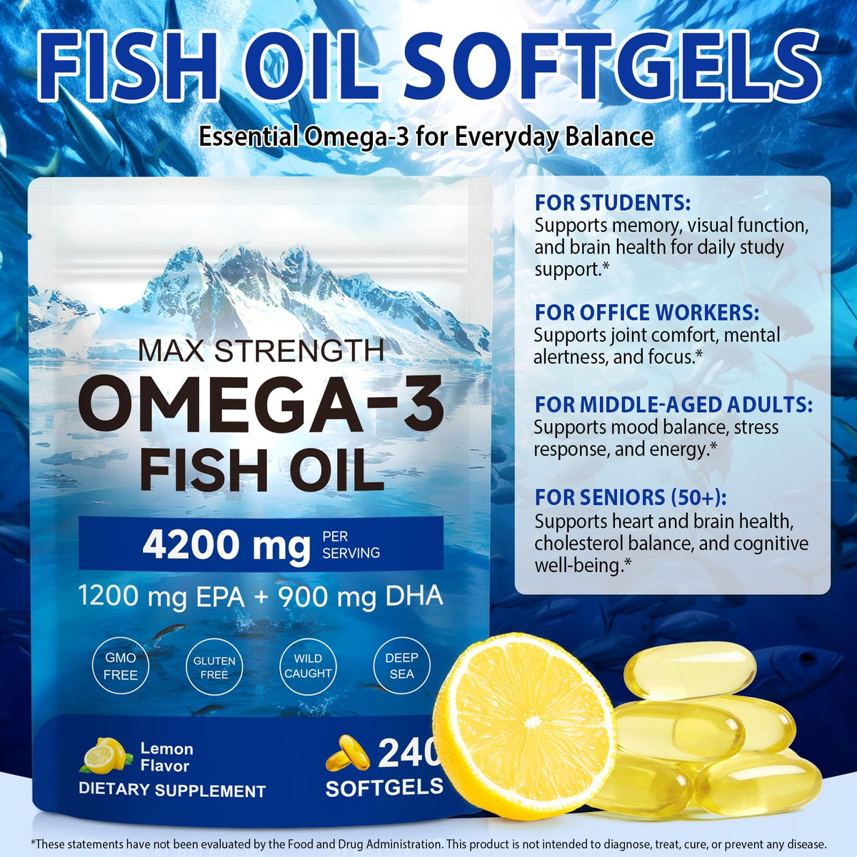 Omega 3 Fish Oil Softgels 4200mg 240 Softgels B404349