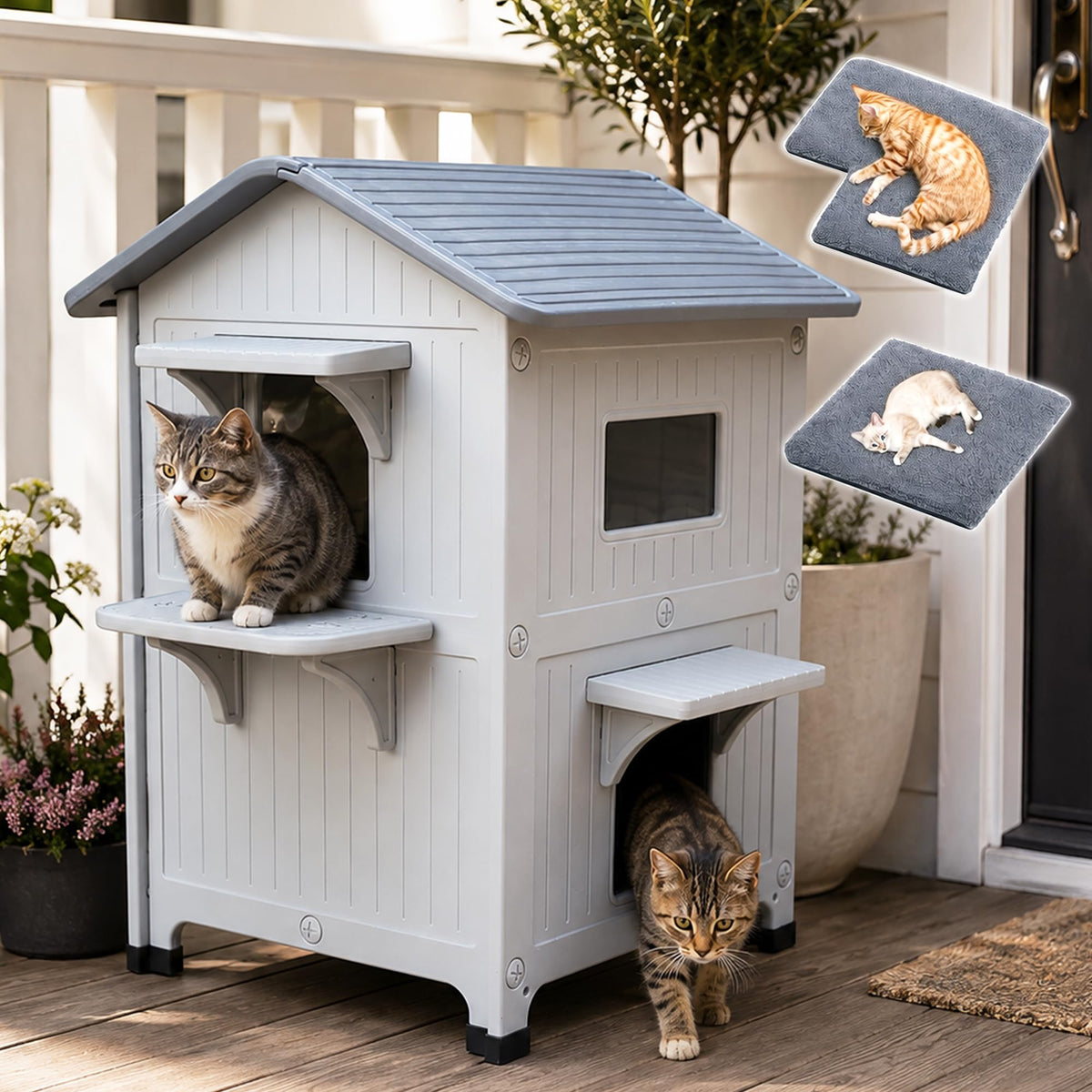 Weatherproof 2 Story Cat House with Mat Q703