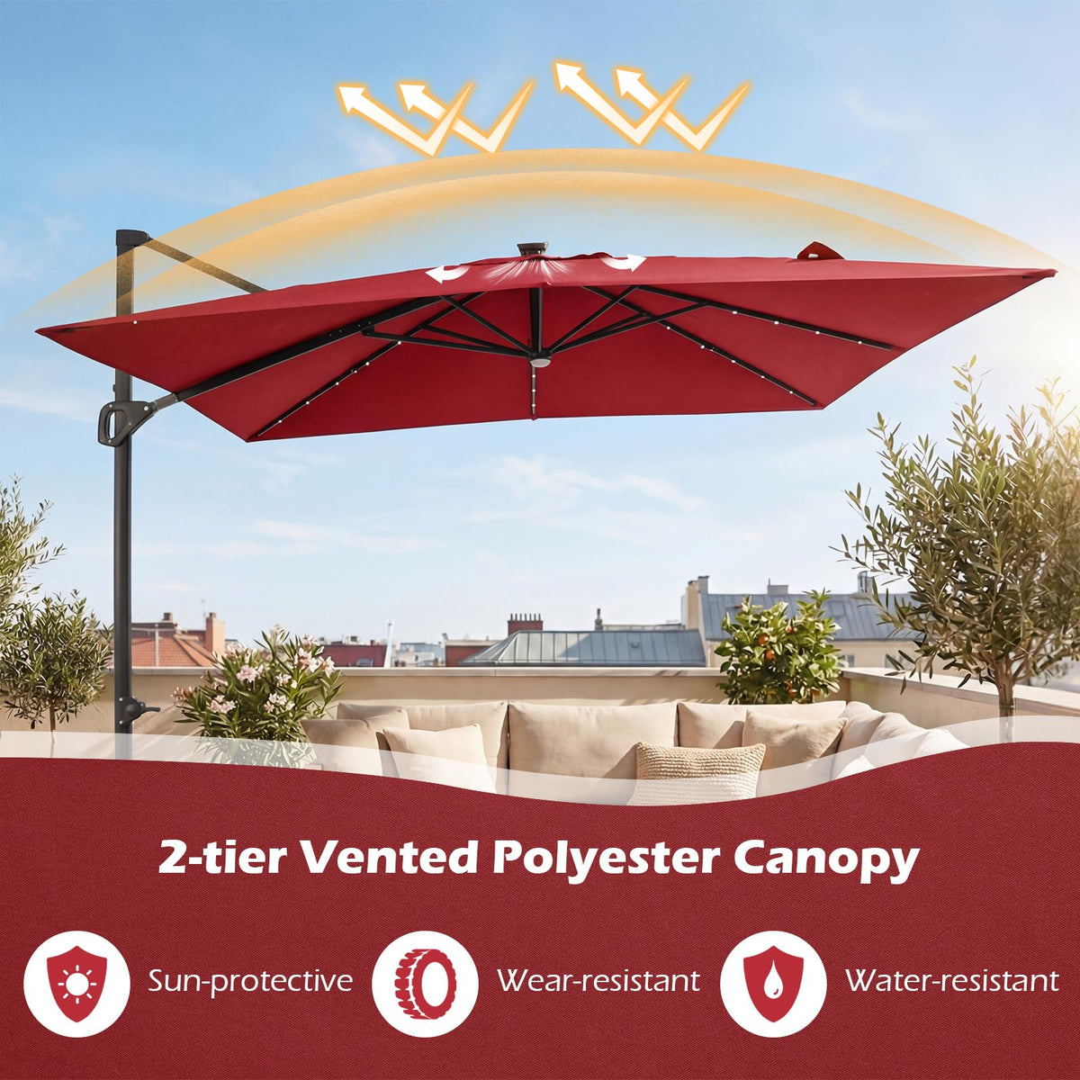 10ft Solar LED Patio Umbrella with Aluminum Pole D125623