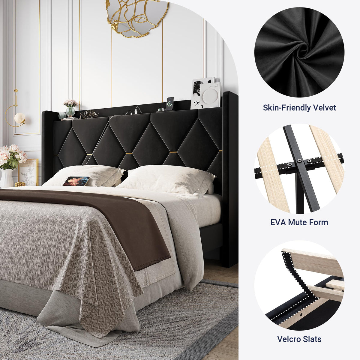 Queen Bed Frame with Storage Headboard C9680