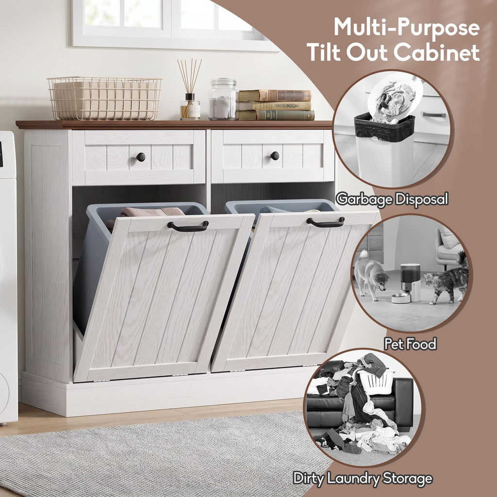 White 2x10 Gallons Tilt Out Trash Can Cabinet T68886