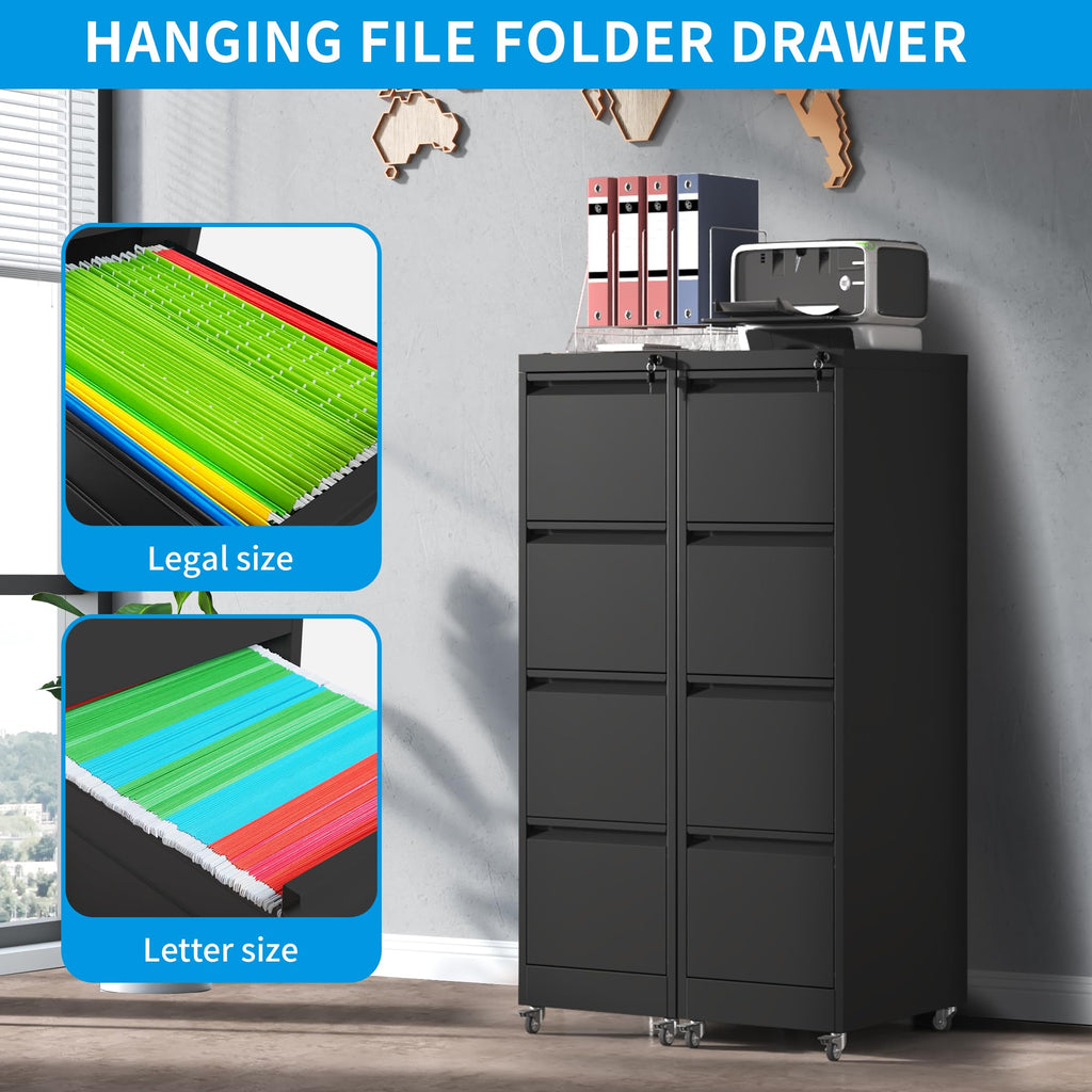 4-Drawer Mobile File Cabinet with Lock and Wheels I394550