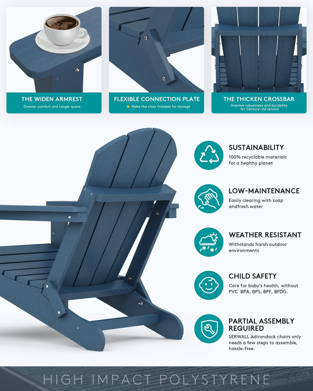 Folding Adirondack Chair Set of 2 with Cup Holder R727974
