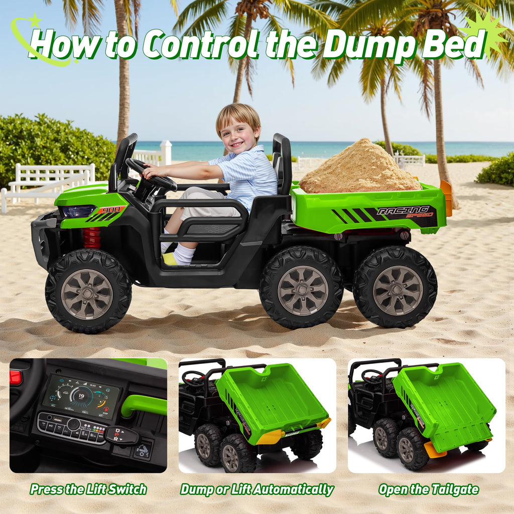 24V 2 Seater 4WD 6-Wheels Battery Powered Ride On Dump Truck A6306