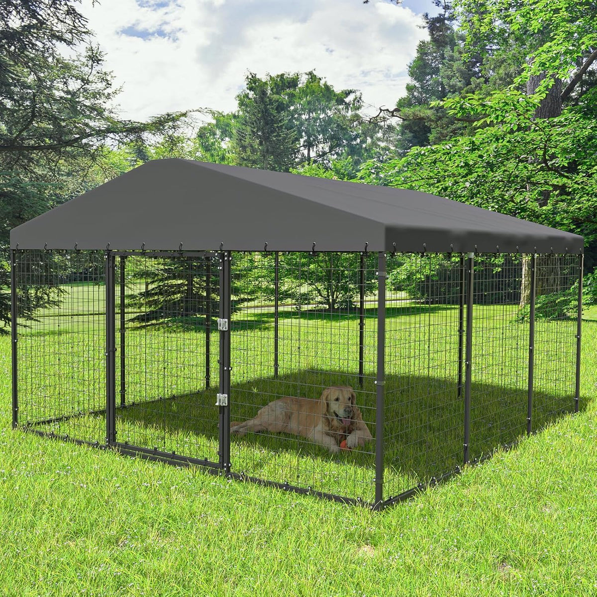 10x10x6 FT Galvanized Steel Dog Kennel with Roof L65342