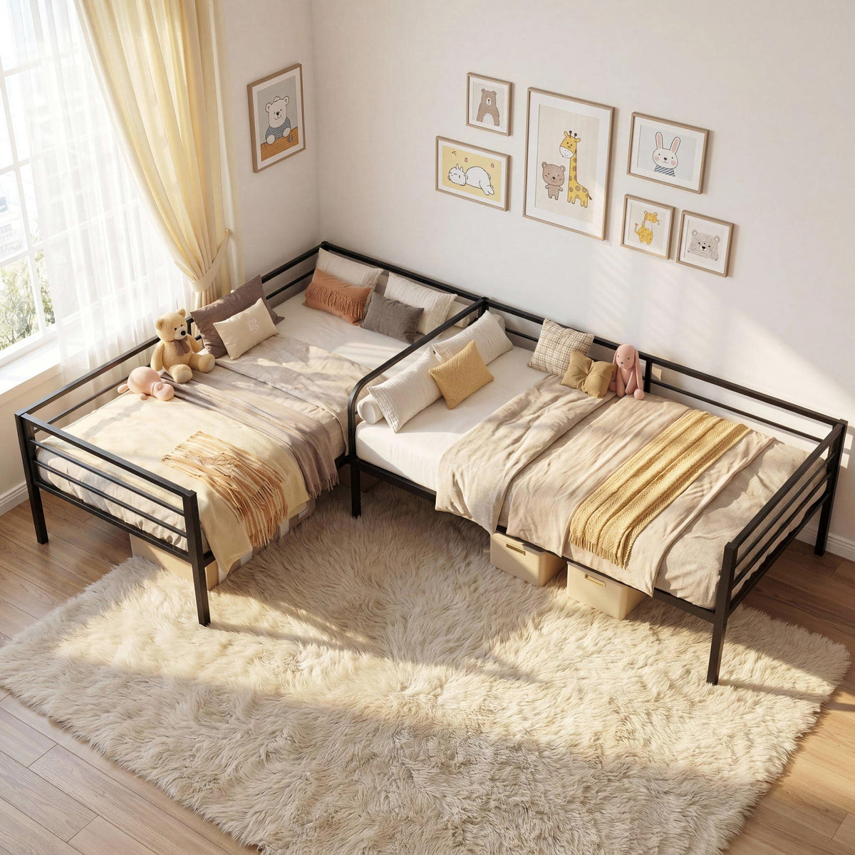 Black L Shaped Twin Beds with Rails M693161