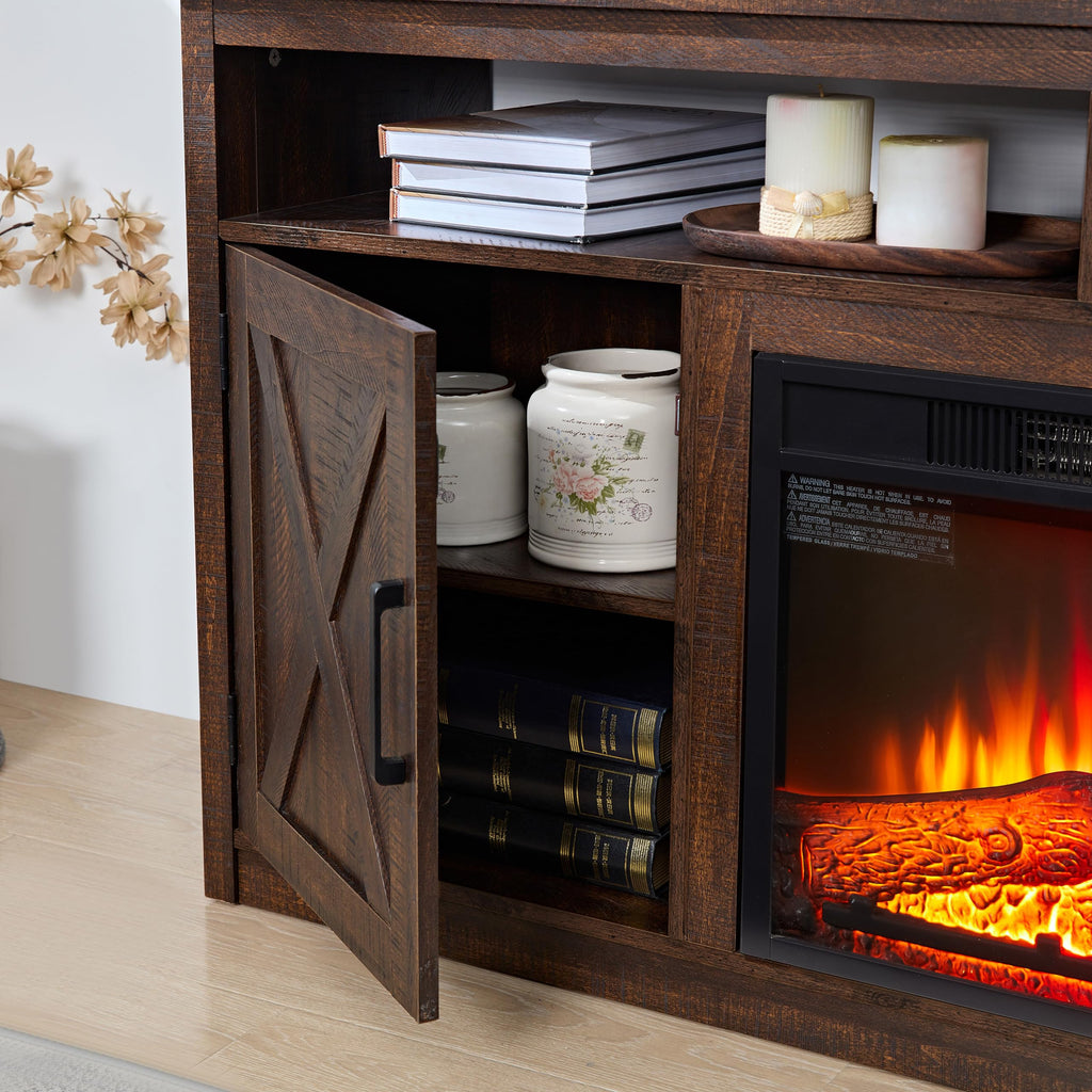 Farmhouse TV Media Stand with 18" Fireplace Insert, Espresso G694